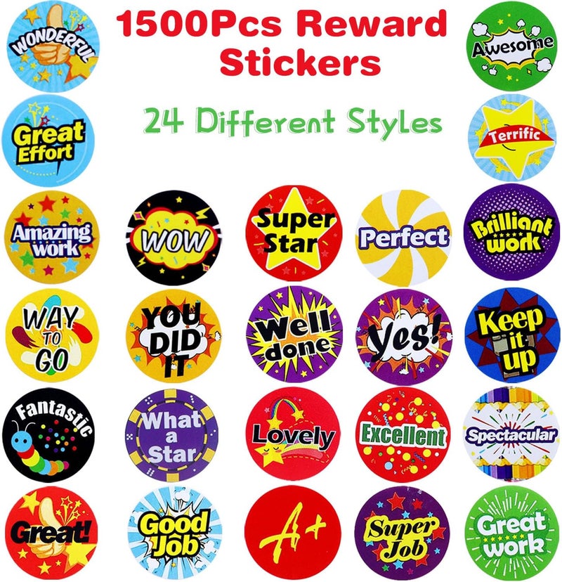 HOXBUR 1500Pcs Stickers for Kids Classroom, 24 Design Styles Teacher Students Reward Stickers for School Classroom Supplies - Image 3